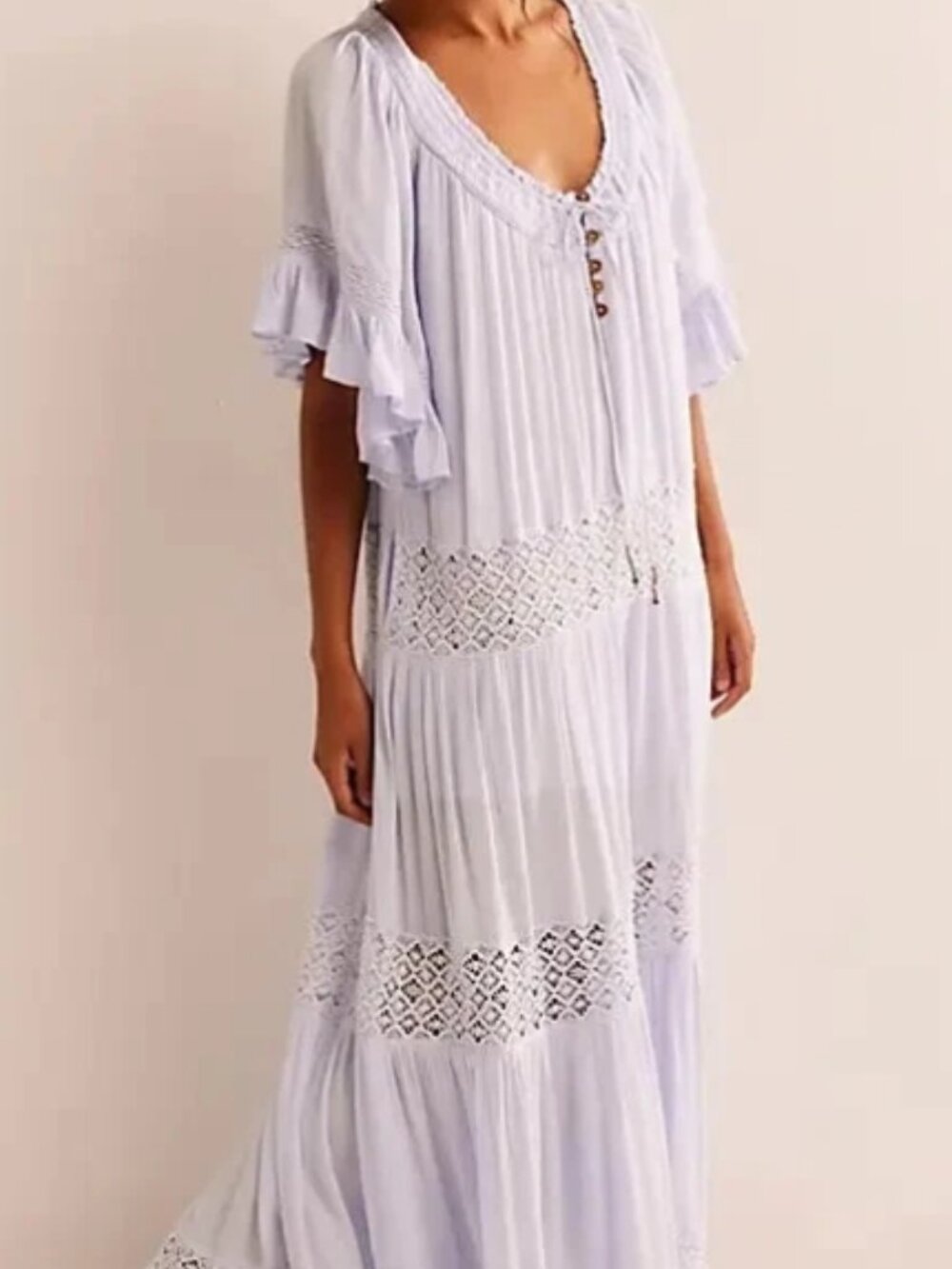 Free People Free est Dream On Maxi Dress Crochet Flutter Sleeve S - Picture 2 of 7